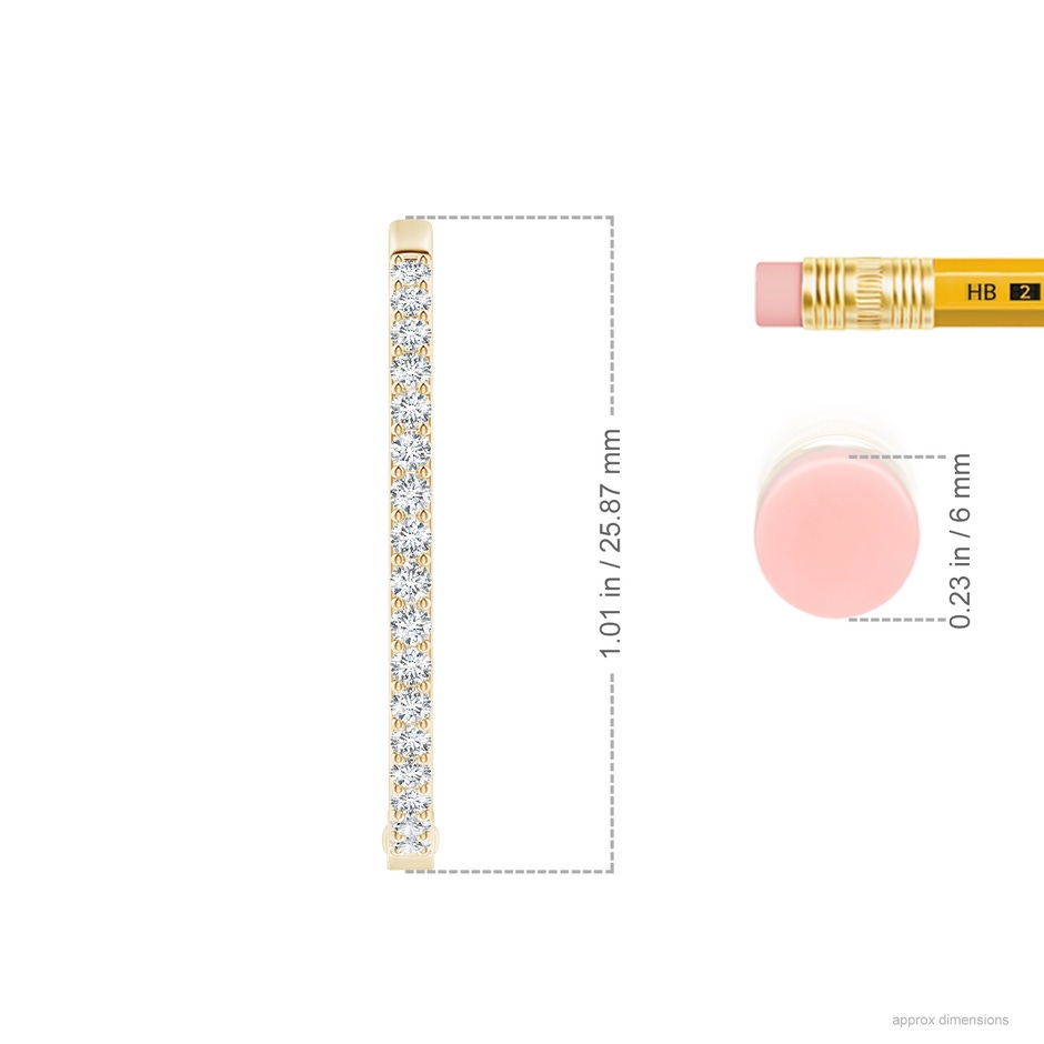 1.55mm FGVS Lab-Grown Inside-Out Diamond Hoop Earrings in Yellow Gold ruler