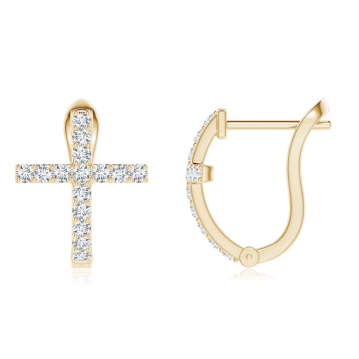 1.55mm FGVS Lab-Grown Prong-Set Diamond Cross Hoop Earrings in 18K Yellow Gold