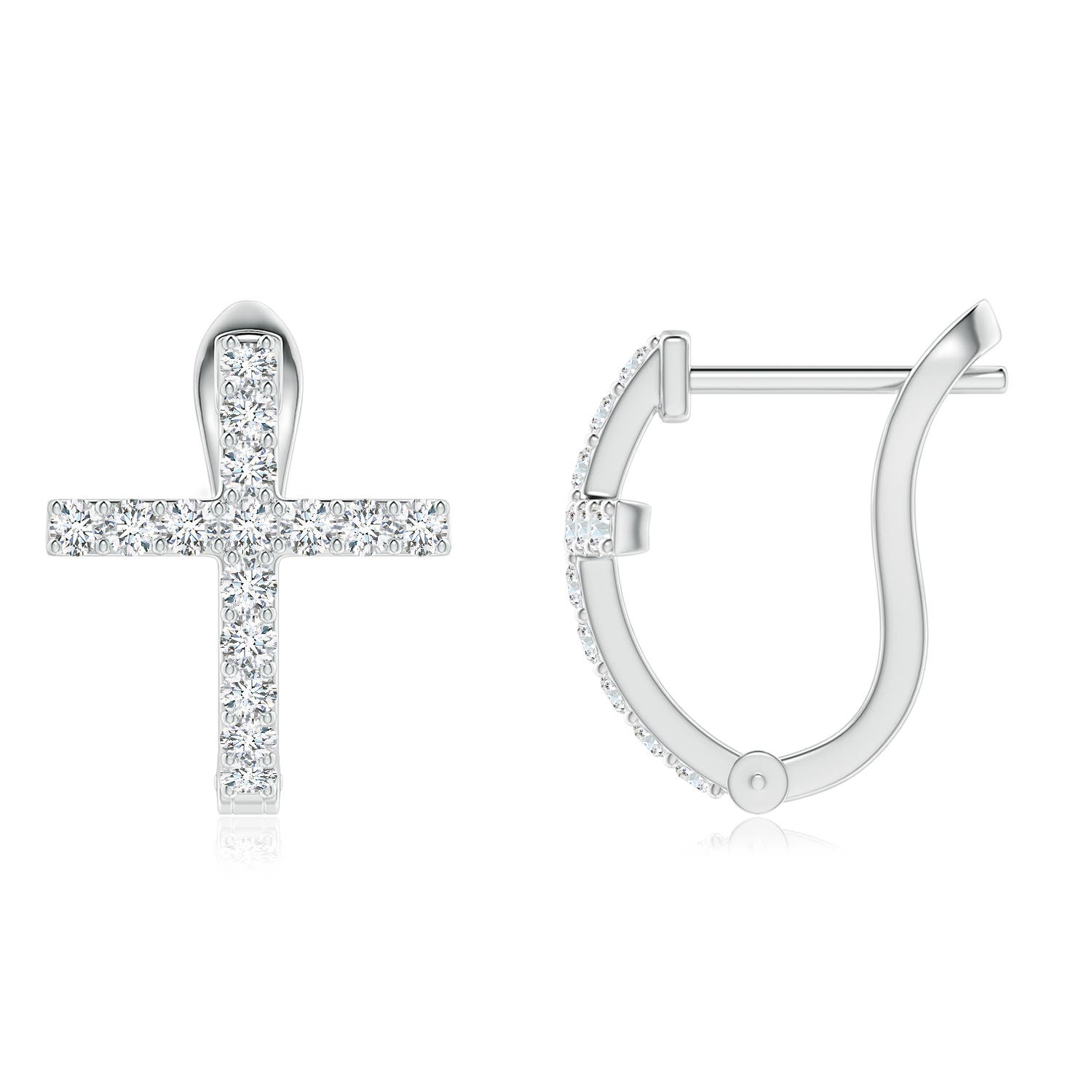 1.55mm FGVS Lab-Grown Prong-Set Diamond Cross Hoop Earrings in White Gold