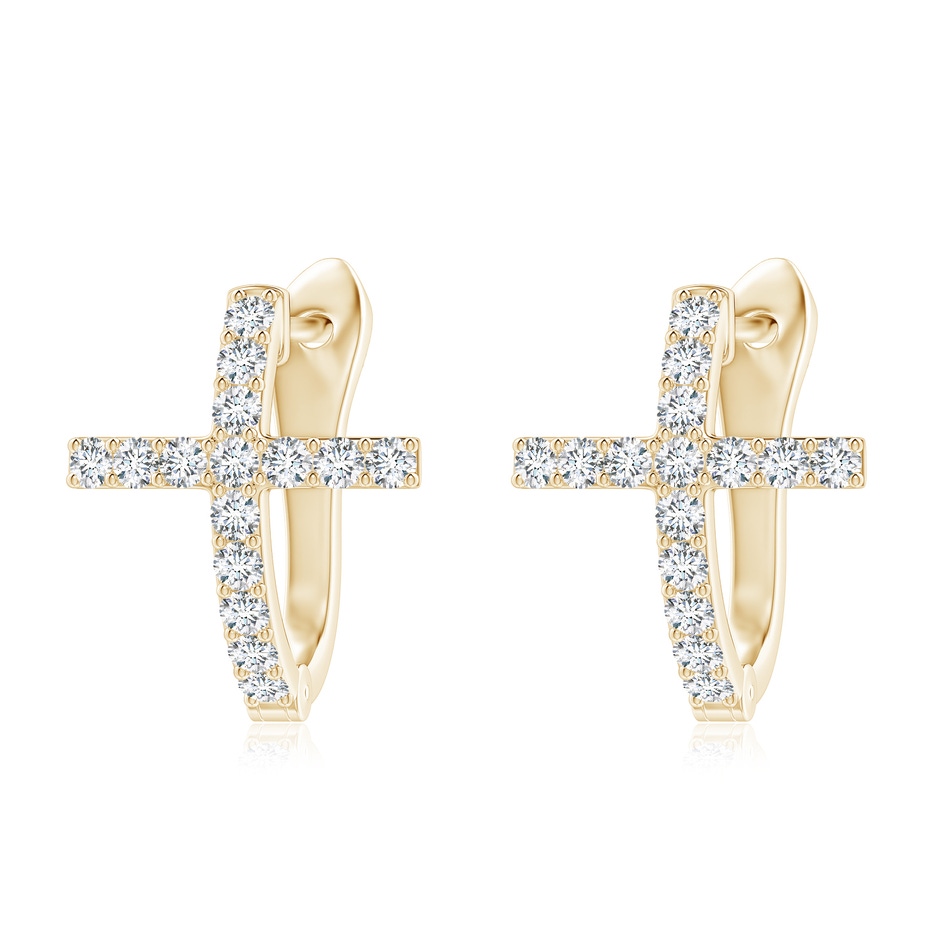 1.8mm FGVS Lab-Grown Prong-Set Diamond Cross Hoop Earrings in Yellow Gold 