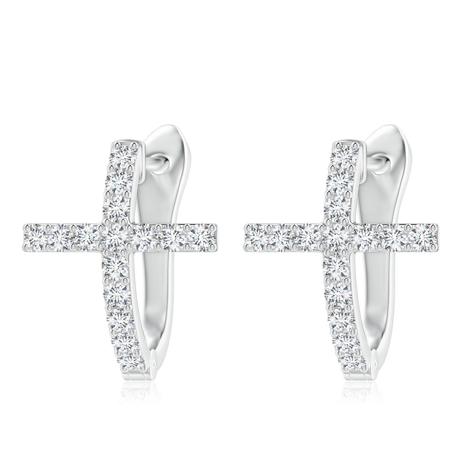 2mm FGVS Lab-Grown Prong-Set Diamond Cross Hoop Earrings in 18CT White Gold