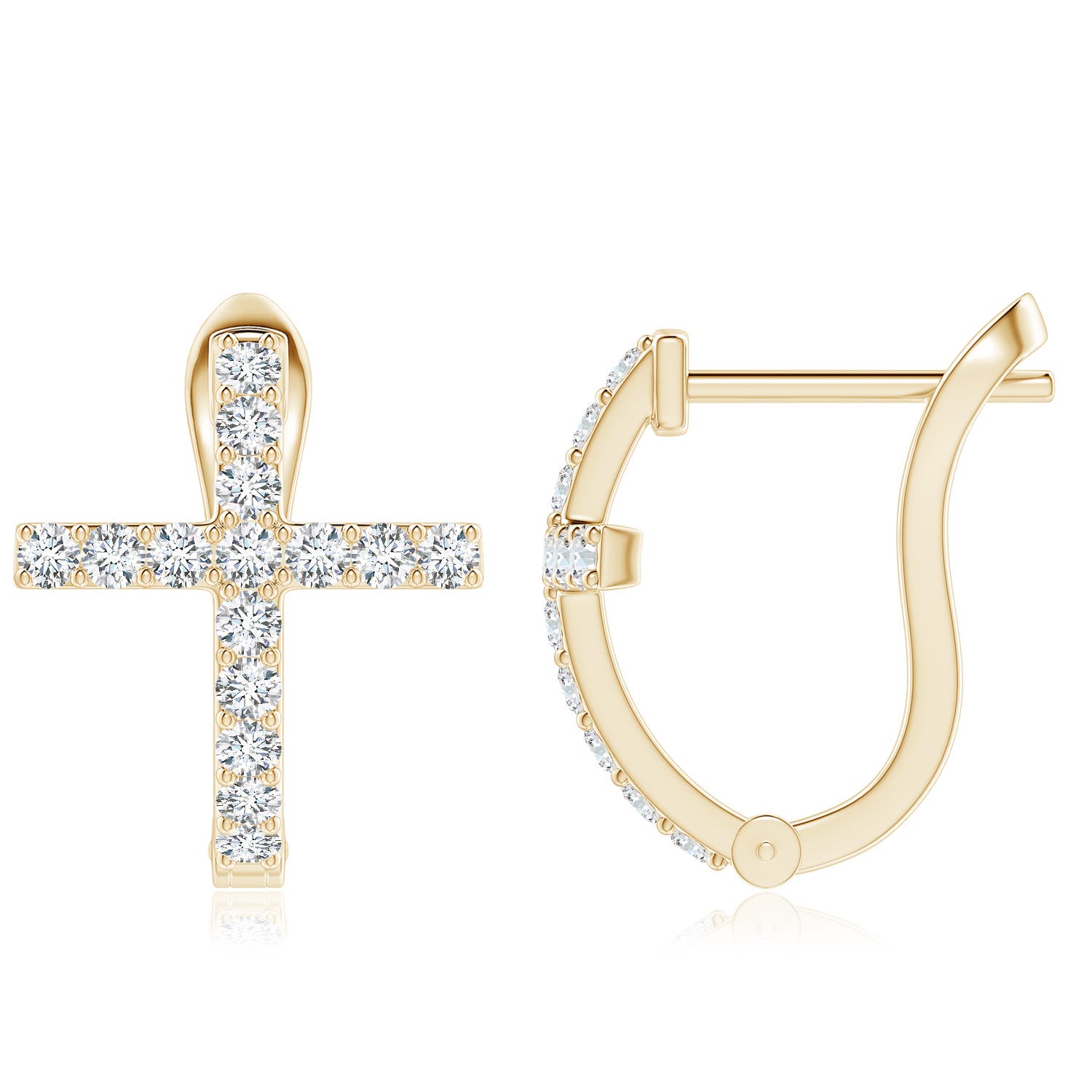 2mm FGVS Lab-Grown Prong-Set Diamond Cross Hoop Earrings in 18K Yellow Gold