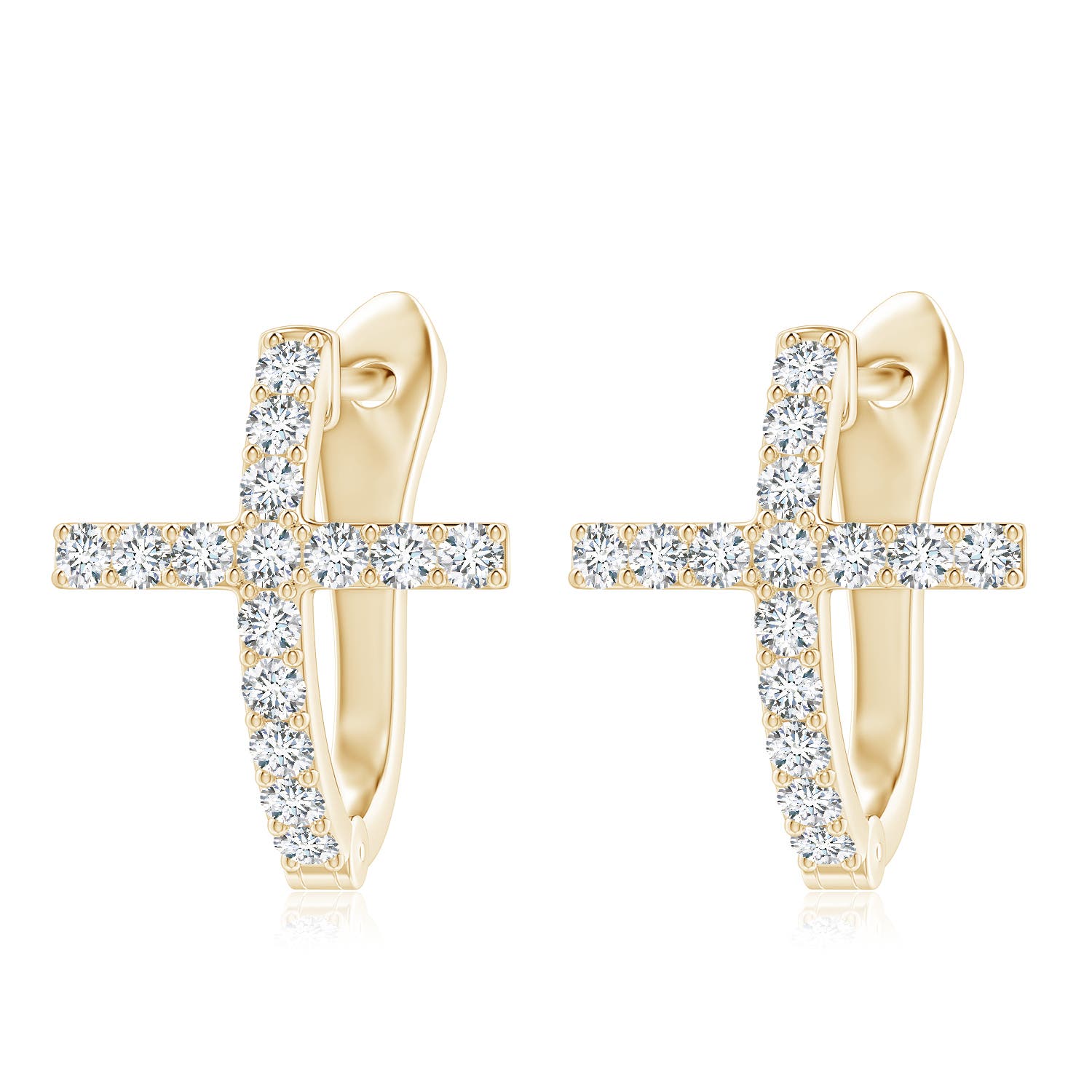 2mm FGVS Lab-Grown Prong-Set Diamond Cross Hoop Earrings in Yellow Gold
