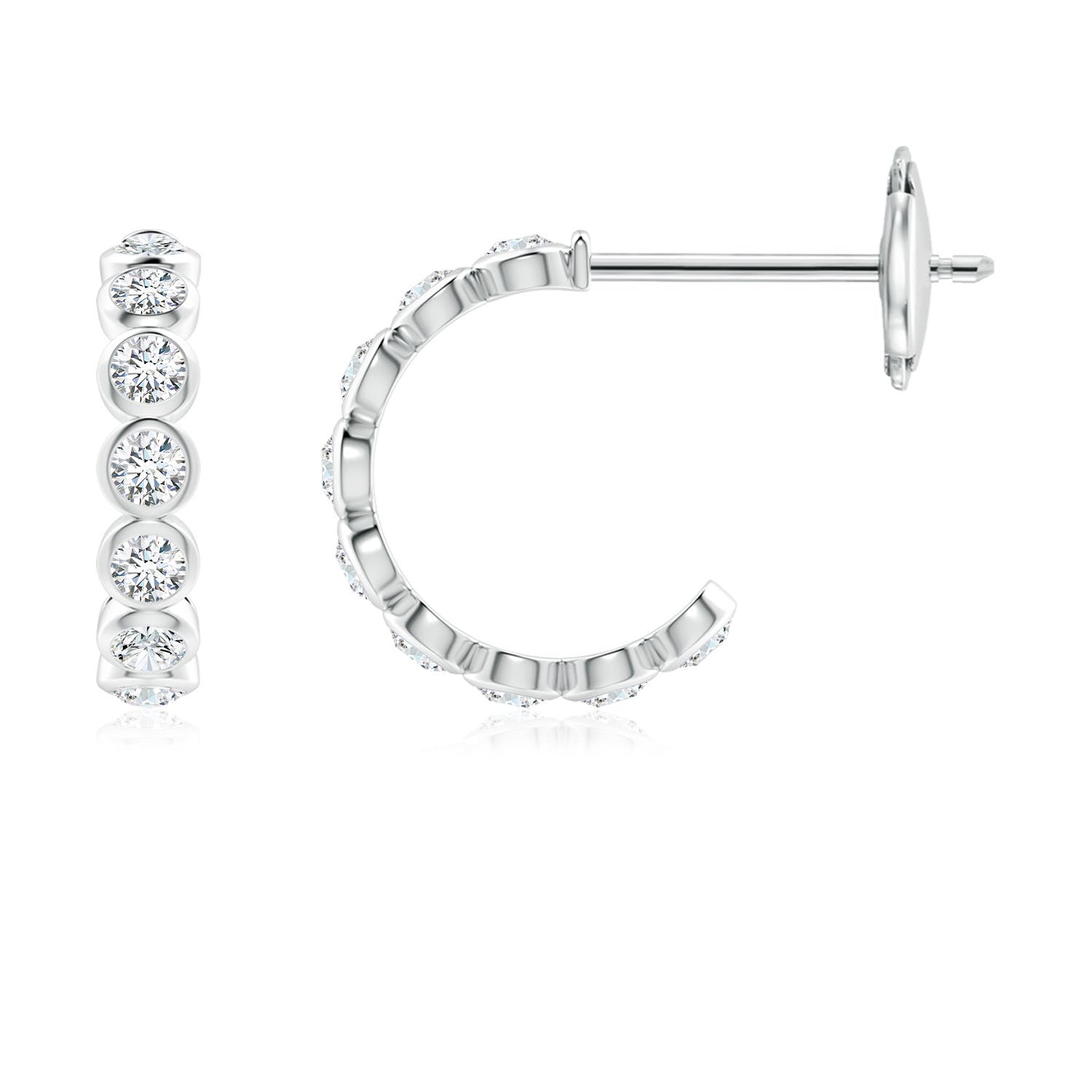 2.4mm FGVS Lab-Grown Bezel-Set Diamond Huggie Hoop Earrings in 18K White Gold