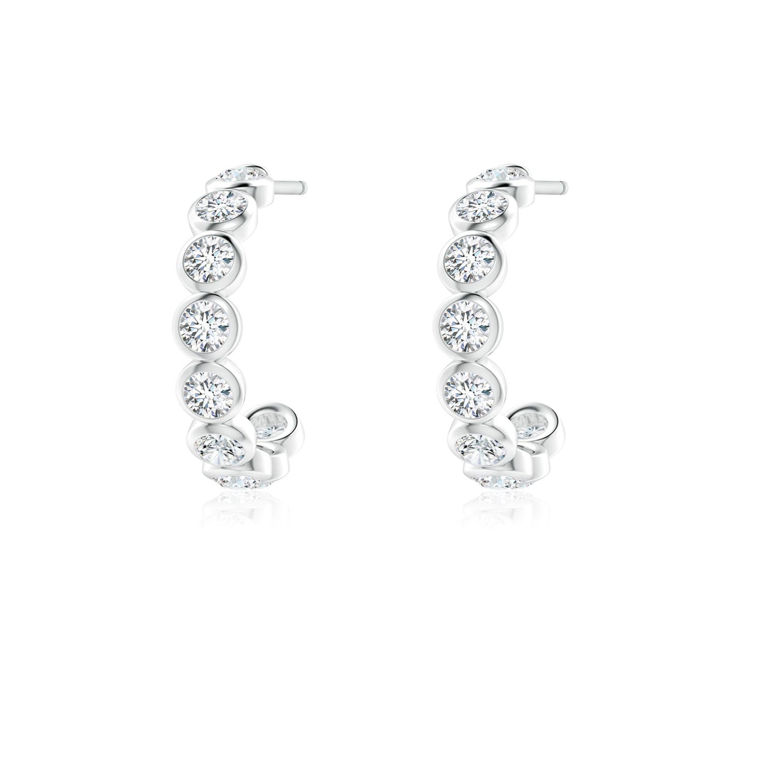 2.4mm FGVS Lab-Grown Bezel-Set Diamond Huggie Hoop Earrings in 18K White Gold