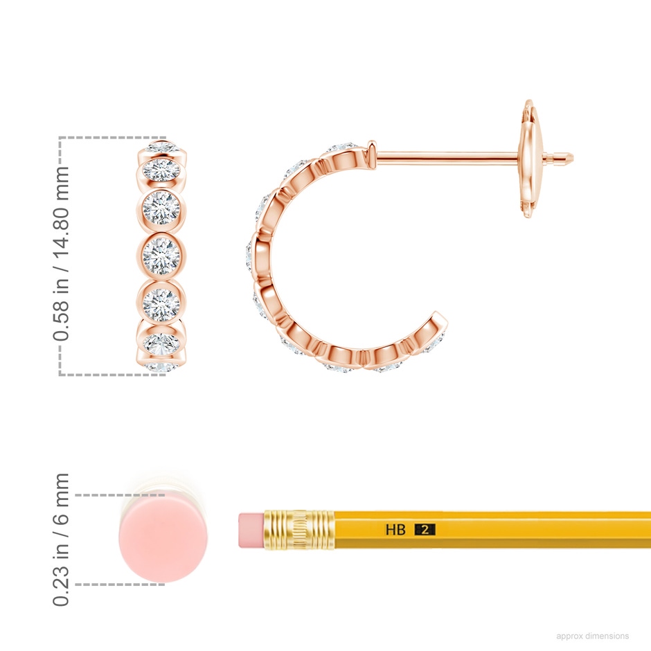 2.4mm FGVS Lab-Grown Bezel-Set Diamond Huggie Hoop Earrings in Rose Gold ruler