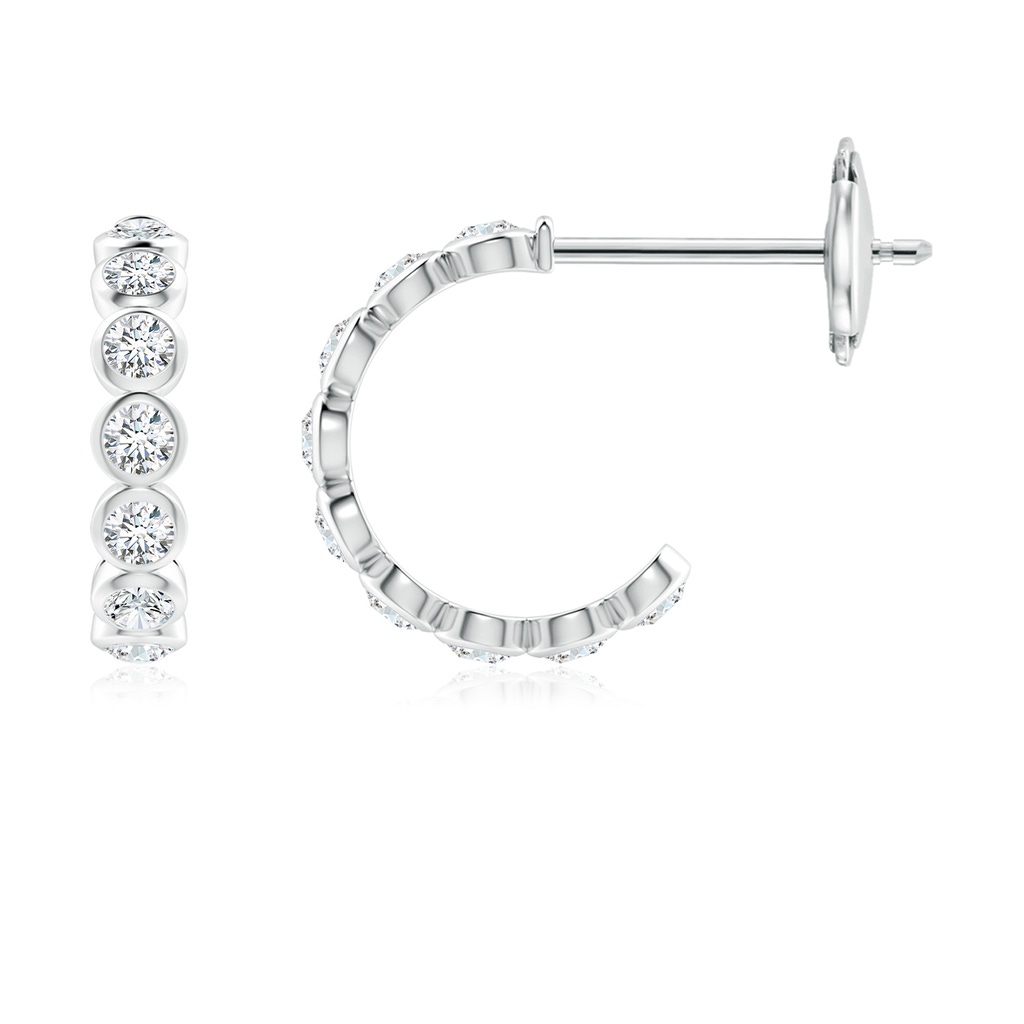 2.4mm FGVS Lab-Grown Bezel-Set Diamond Huggie Hoop Earrings in White Gold