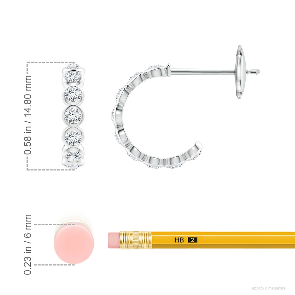 2.4mm FGVS Lab-Grown Bezel-Set Diamond Huggie Hoop Earrings in White Gold ruler