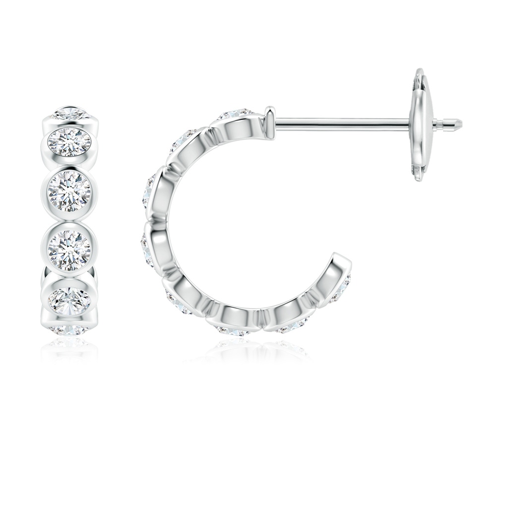 3.2mm FGVS Lab-Grown Bezel-Set Diamond Huggie Hoop Earrings in 18K White Gold