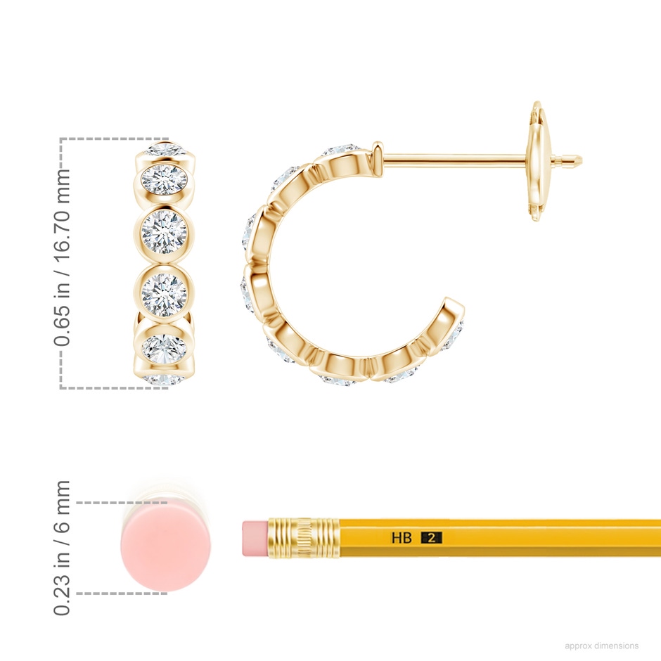 3.2mm FGVS Lab-Grown Bezel-Set Diamond Huggie Hoop Earrings in 18K Yellow Gold ruler