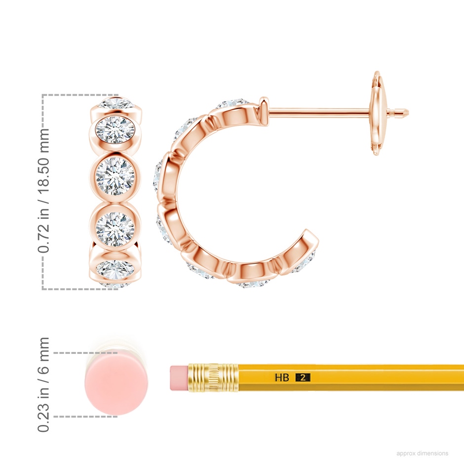 3.9mm FGVS Lab-Grown Bezel-Set Diamond Huggie Hoop Earrings in Rose Gold ruler
