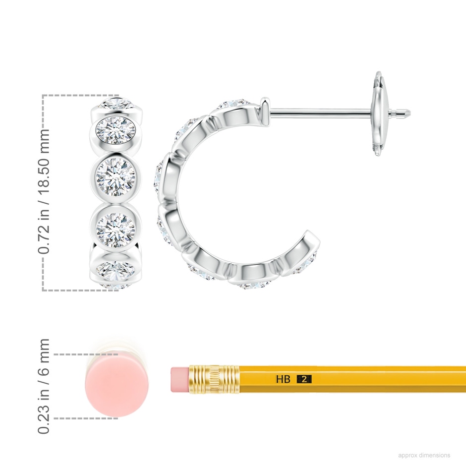 3.9mm FGVS Lab-Grown Bezel-Set Diamond Huggie Hoop Earrings in White Gold ruler
