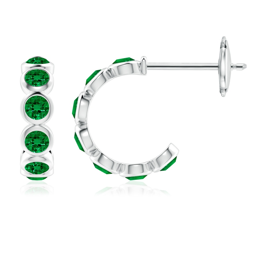 3.5mm Labgrown Lab-Grown Bezel-Set Emerald Huggie Hoop Earrings in 18K White Gold 