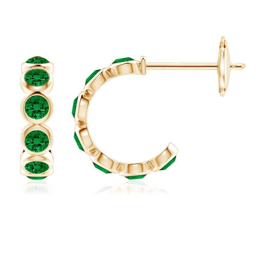 3.5mm Labgrown Lab-Grown Bezel-Set Emerald Huggie Hoop Earrings in Yellow Gold 