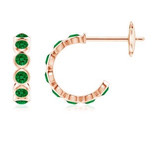 3mm Labgrown Lab-Grown Bezel-Set Emerald Huggie Hoop Earrings in 10K Rose Gold