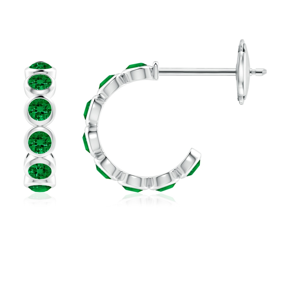 3mm Labgrown Lab-Grown Bezel-Set Emerald Huggie Hoop Earrings in 18K White Gold 