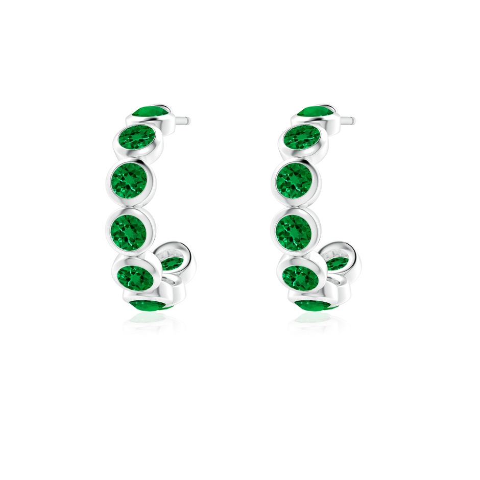 3mm Labgrown Lab-Grown Bezel-Set Emerald Huggie Hoop Earrings in 18K White Gold side 199