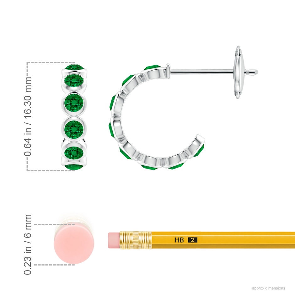 3mm Labgrown Lab-Grown Bezel-Set Emerald Huggie Hoop Earrings in 18K White Gold ruler