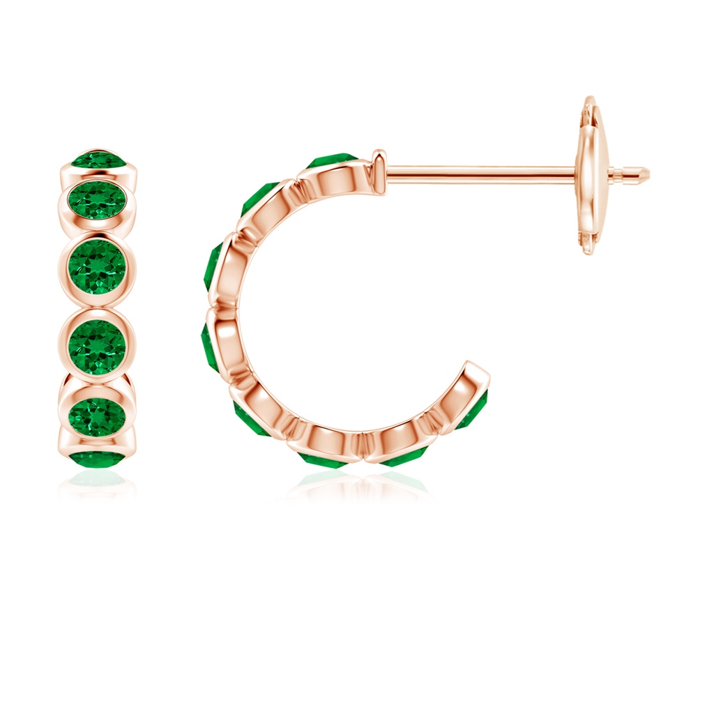 3mm Labgrown Lab-Grown Bezel-Set Emerald Huggie Hoop Earrings in Rose Gold