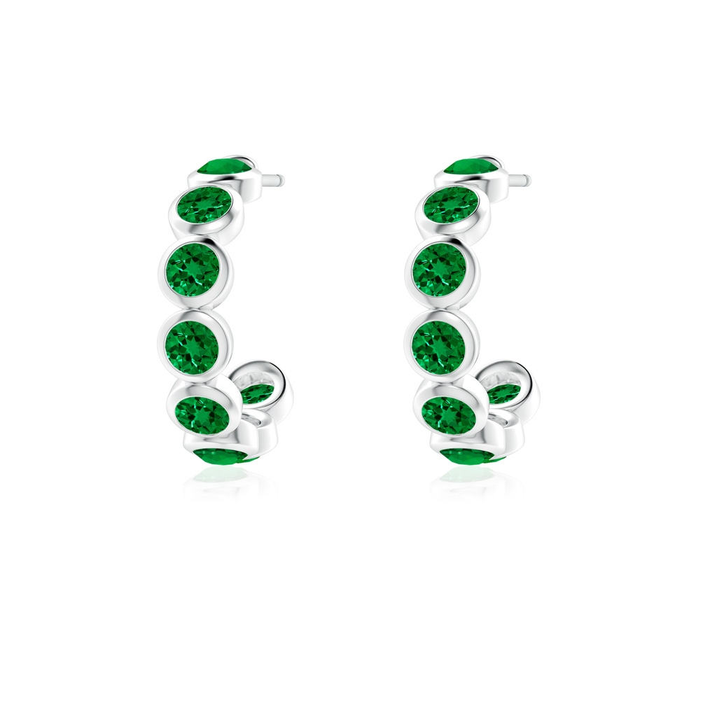 3mm Labgrown Lab-Grown Bezel-Set Emerald Huggie Hoop Earrings in White Gold Side 199