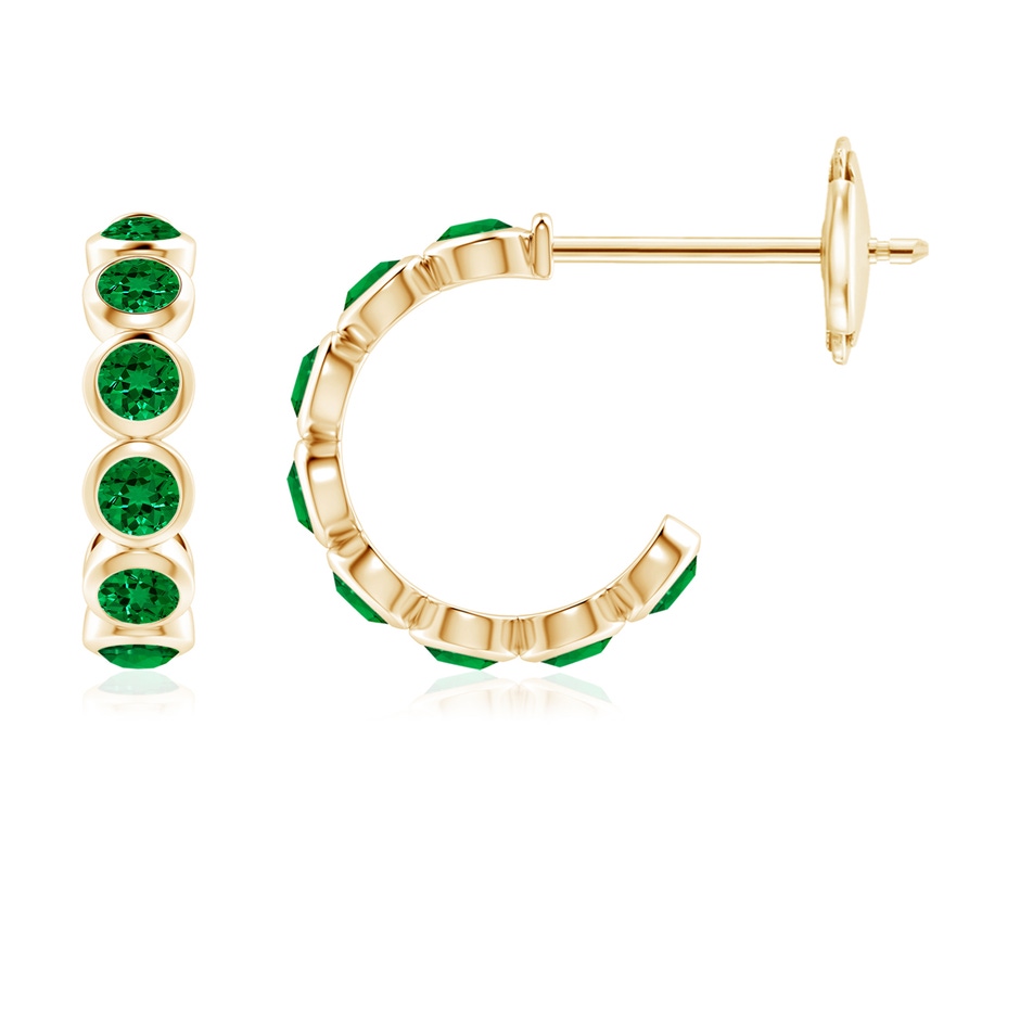 3mm Labgrown Lab-Grown Bezel-Set Emerald Huggie Hoop Earrings in Yellow Gold 