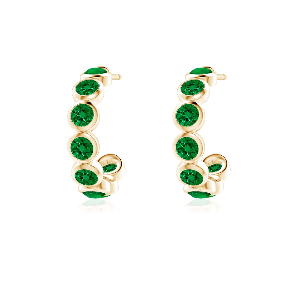 3mm Labgrown Lab-Grown Bezel-Set Emerald Huggie Hoop Earrings in Yellow Gold - side 199