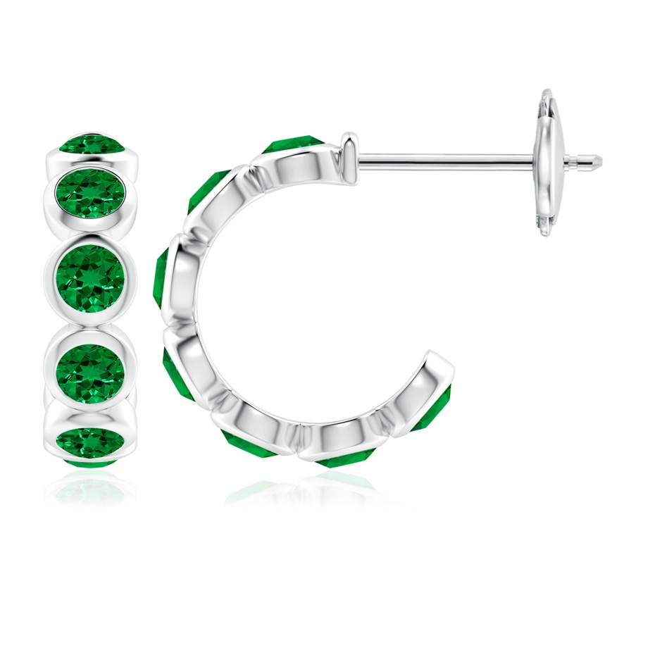 4mm Labgrown Lab-Grown Bezel-Set Emerald Huggie Hoop Earrings in 18K White Gold 