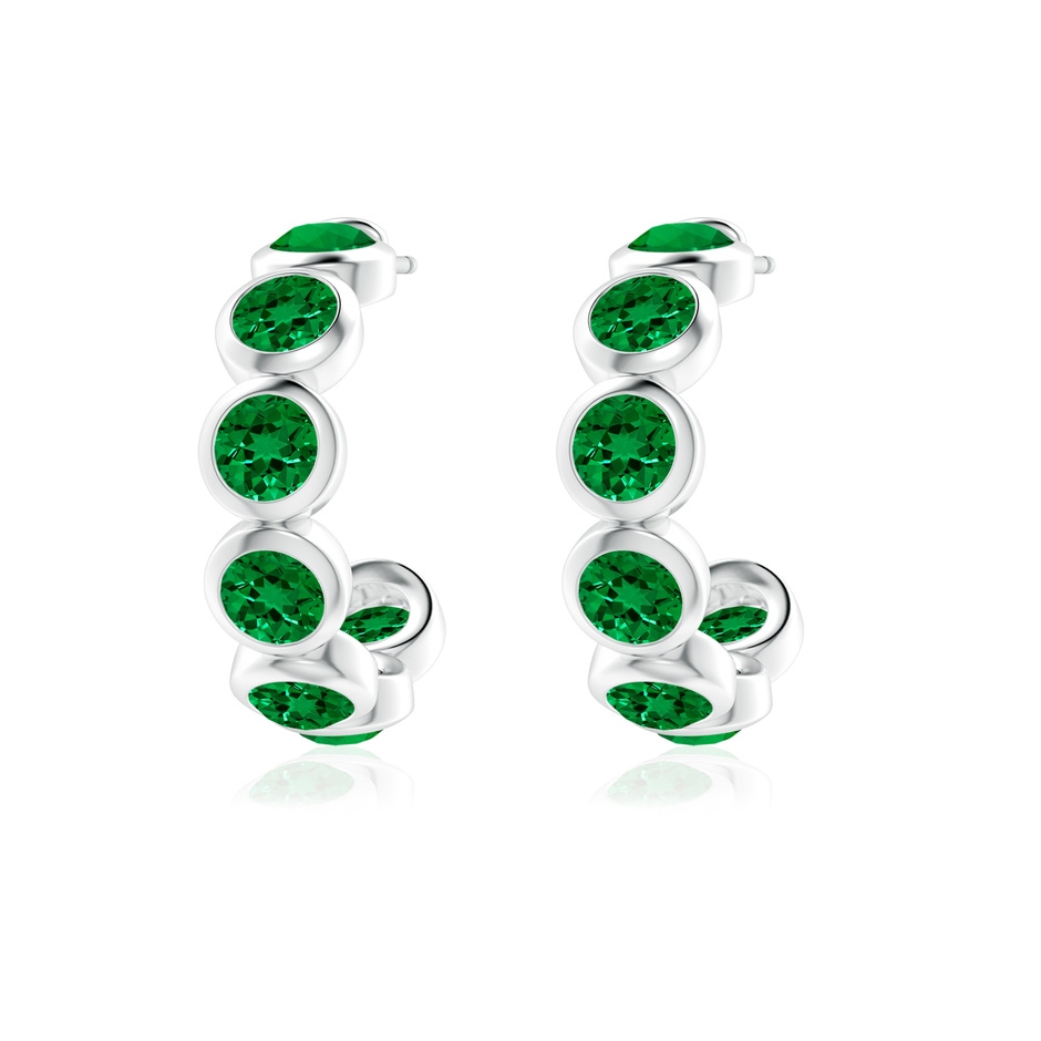 4mm Labgrown Lab-Grown Bezel-Set Emerald Huggie Hoop Earrings in 18K White Gold side 199