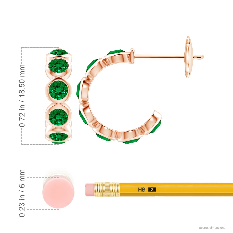 4mm Labgrown Lab-Grown Bezel-Set Emerald Huggie Hoop Earrings in Rose Gold ruler