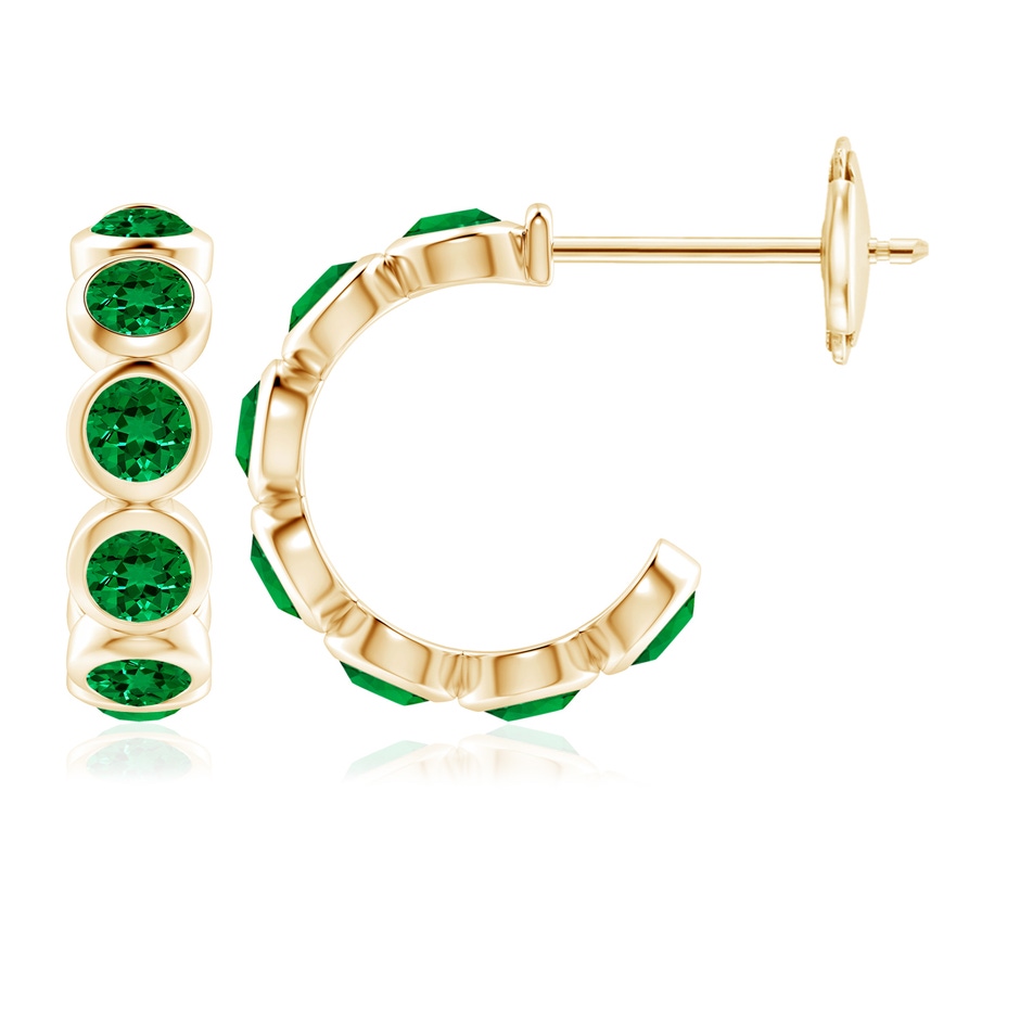 4mm Labgrown Lab-Grown Bezel-Set Emerald Huggie Hoop Earrings in Yellow Gold 