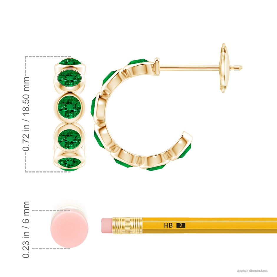 4mm Labgrown Lab-Grown Bezel-Set Emerald Huggie Hoop Earrings in Yellow Gold ruler