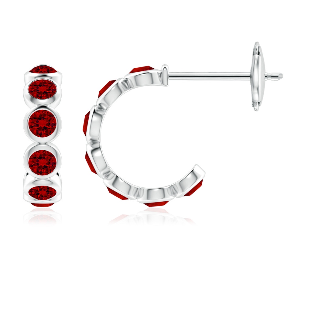 3.5mm Labgrown Lab-Grown Bezel-Set Ruby Huggie Hoop Earrings in 18K White Gold