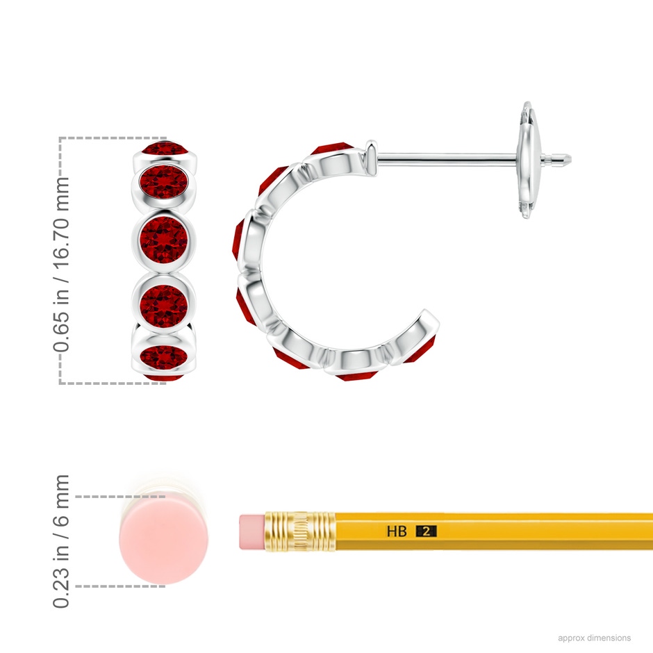 3.5mm Labgrown Lab-Grown Bezel-Set Ruby Huggie Hoop Earrings in 18K White Gold ruler