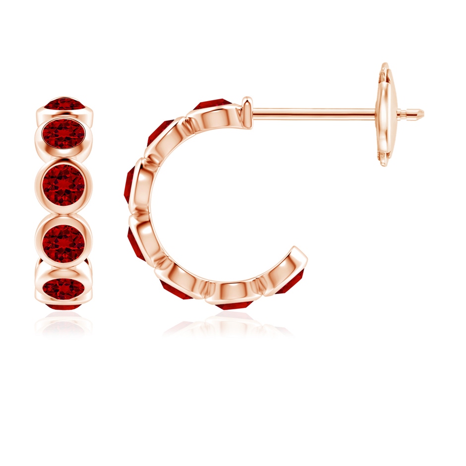 3.5mm Labgrown Lab-Grown Bezel-Set Ruby Huggie Hoop Earrings in Rose Gold 