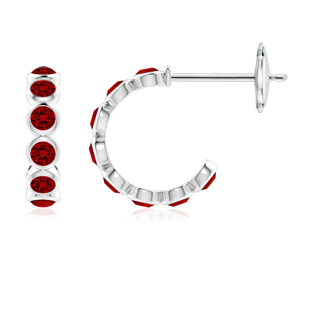 3mm Labgrown Lab-Grown Bezel-Set Ruby Huggie Hoop Earrings in White Gold