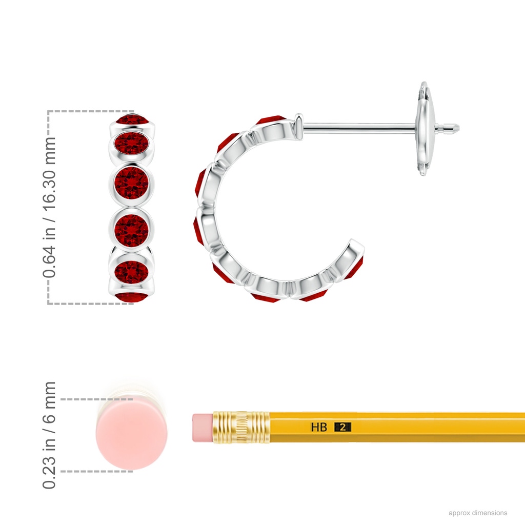 3mm Labgrown Lab-Grown Bezel-Set Ruby Huggie Hoop Earrings in White Gold ruler