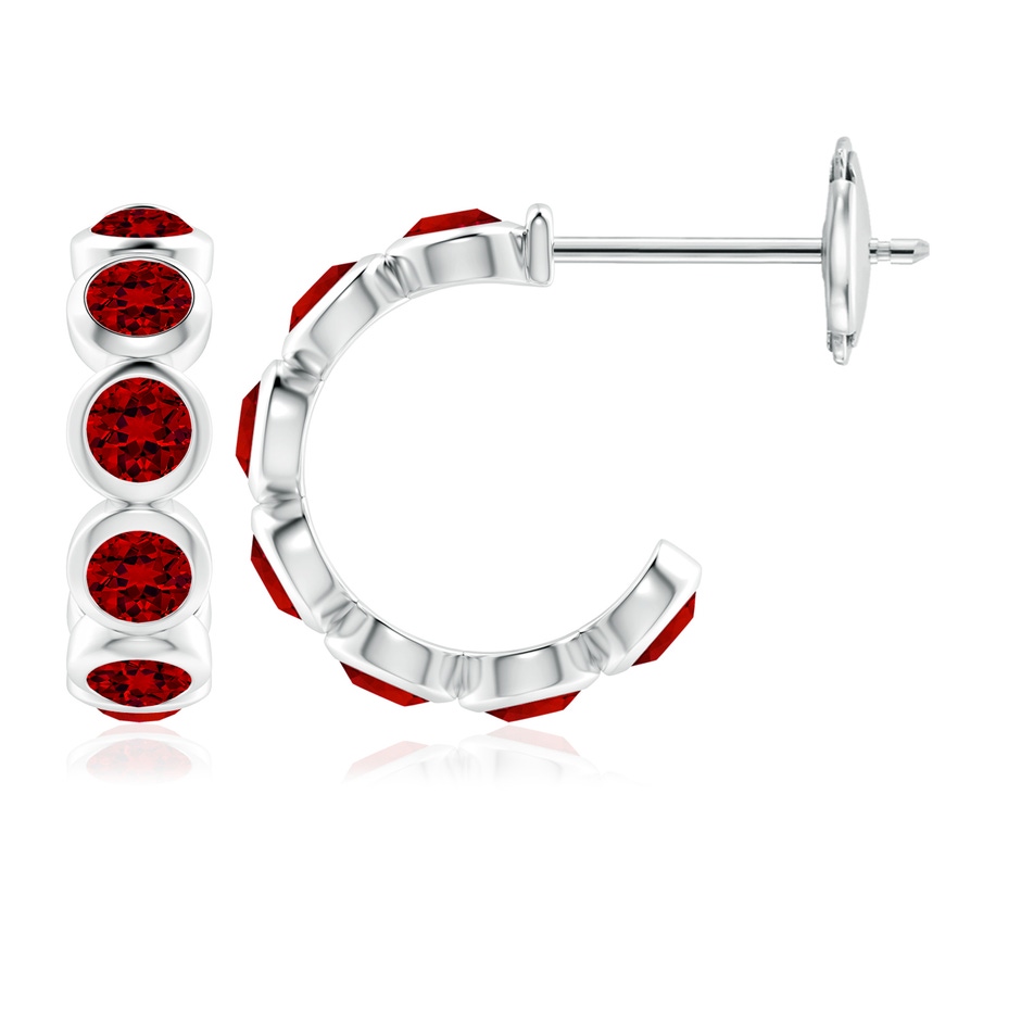 4mm Labgrown Lab-Grown Bezel-Set Ruby Huggie Hoop Earrings in 18K White Gold 