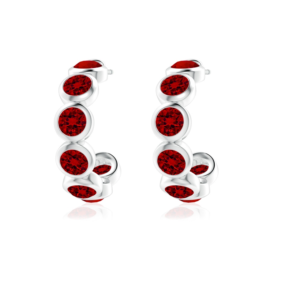 4mm Labgrown Lab-Grown Bezel-Set Ruby Huggie Hoop Earrings in 18K White Gold side 199