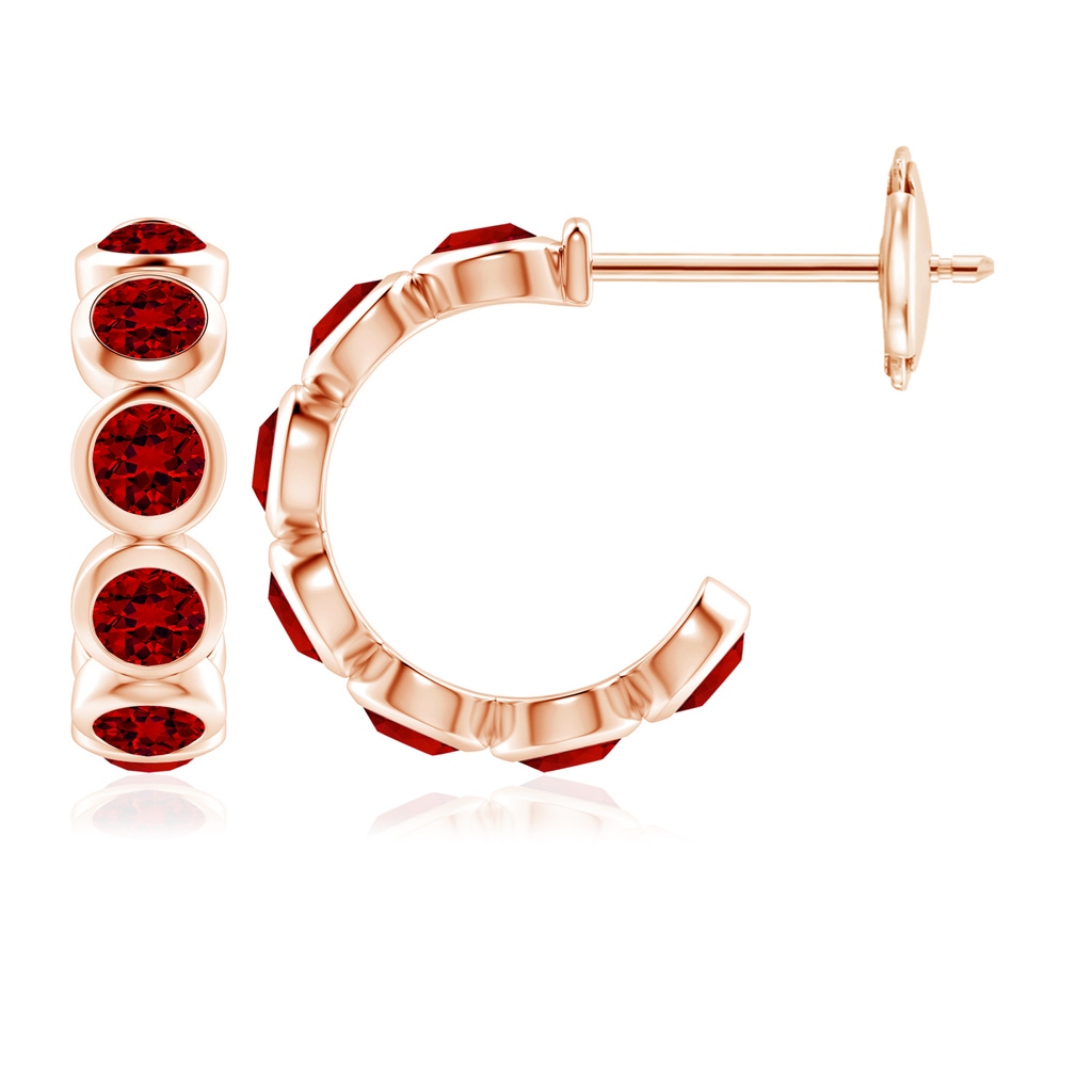 4mm Labgrown Lab-Grown Bezel-Set Ruby Huggie Hoop Earrings in 9K Rose Gold