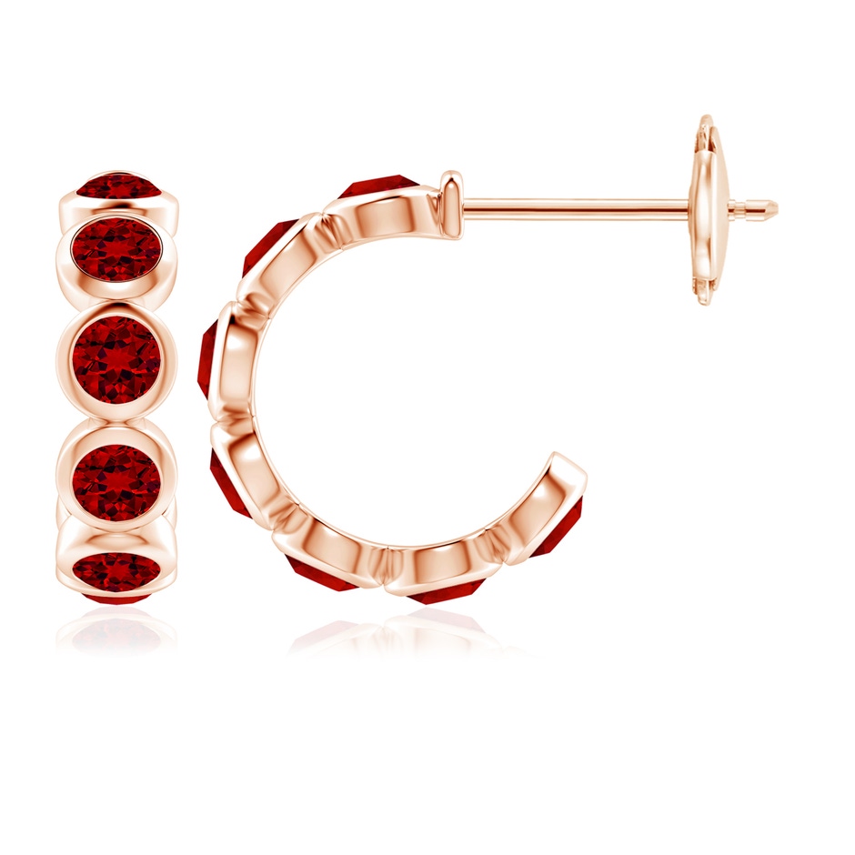 4mm Labgrown Lab-Grown Bezel-Set Ruby Huggie Hoop Earrings in Rose Gold 