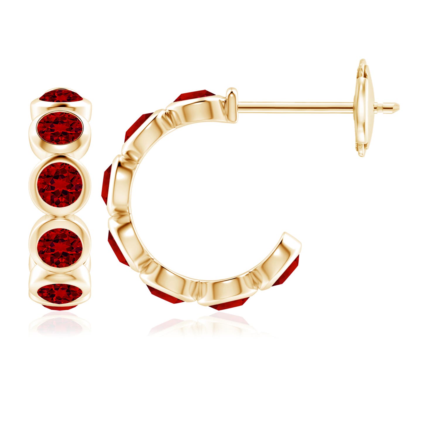 4mm Labgrown Lab-Grown Bezel-Set Ruby Huggie Hoop Earrings in Yellow Gold