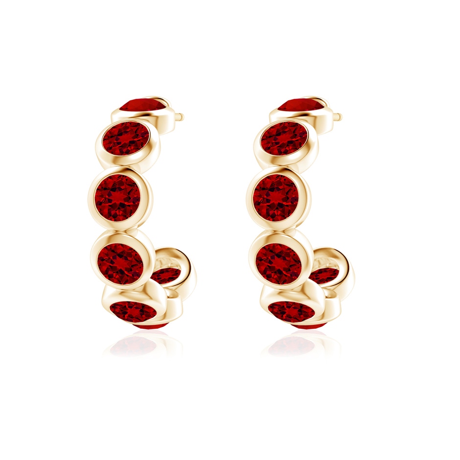 4mm Labgrown Lab-Grown Bezel-Set Ruby Huggie Hoop Earrings in Yellow Gold side 199