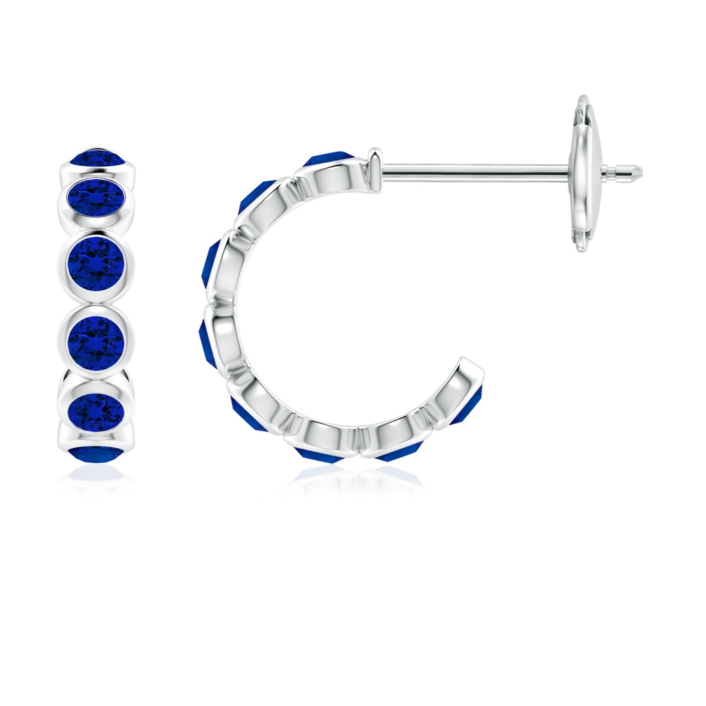 3mm Labgrown Lab-Grown Bezel-Set Blue Sapphire Huggie Hoop Earrings in 10K White Gold