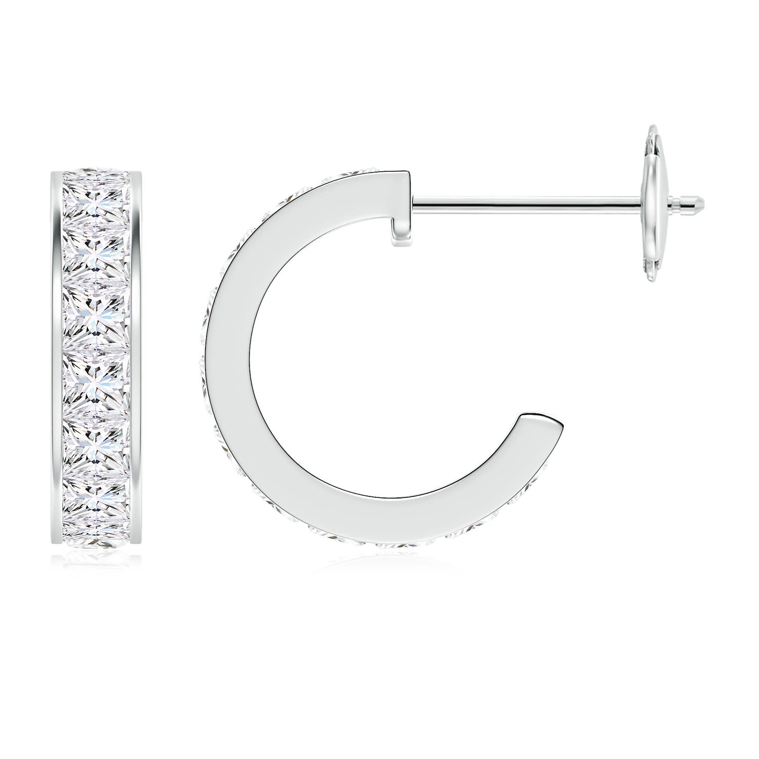 2.2mm FGVS Lab-Grown Channel-Set Princess Diamond Huggie Hoop Earrings in 18K White Gold