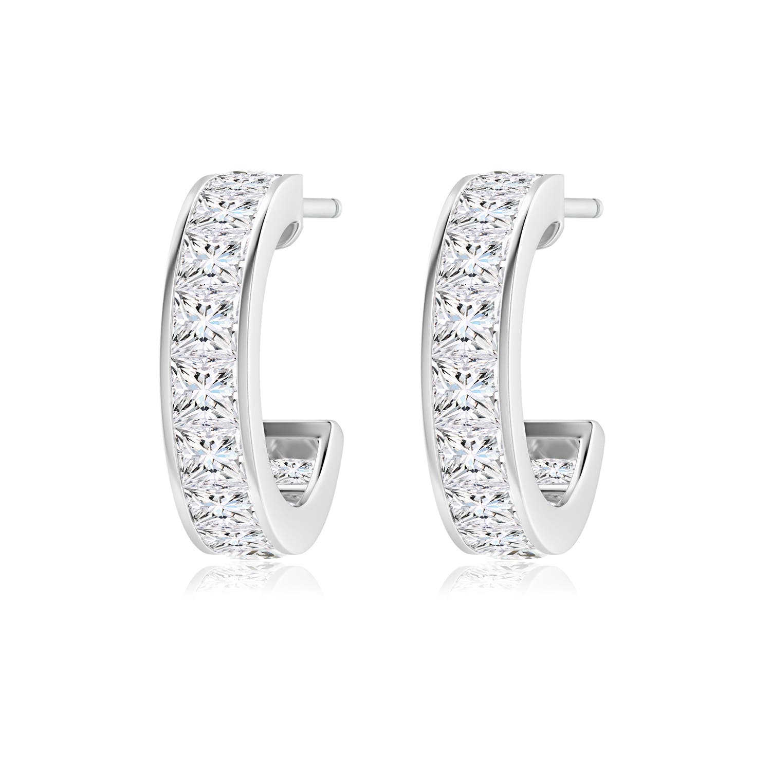 2.2mm FGVS Lab-Grown Channel-Set Princess Diamond Huggie Hoop Earrings in 18K White Gold