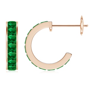 2.5mm Labgrown Lab-Grown Channel-Set Square Emerald Huggie Hoop Earrings in 18K Rose Gold