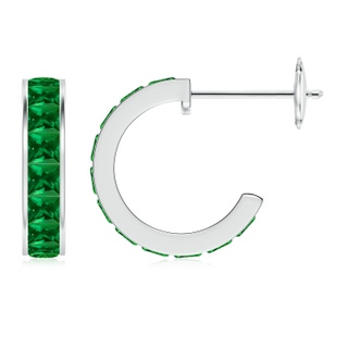 2.5mm Labgrown Lab-Grown Channel-Set Square Emerald Huggie Hoop Earrings in White Gold