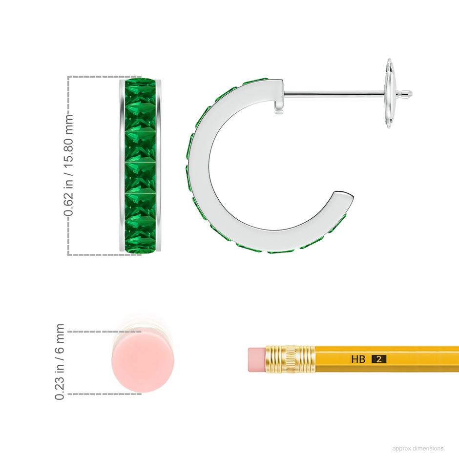 2.5mm Labgrown Lab-Grown Channel-Set Square Emerald Huggie Hoop Earrings in White Gold ruler