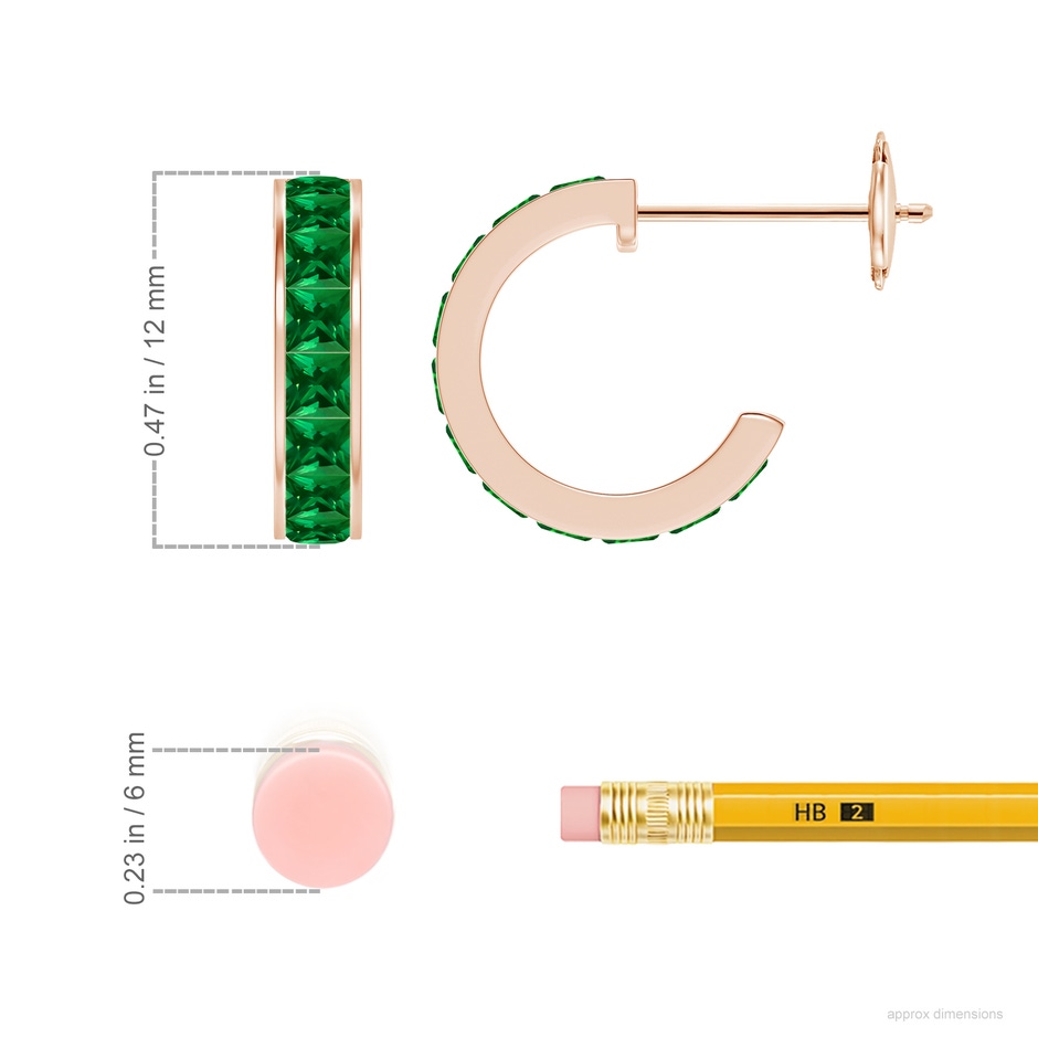 2mm Labgrown Lab-Grown Channel-Set Square Emerald Huggie Hoop Earrings in 9K Rose Gold ruler