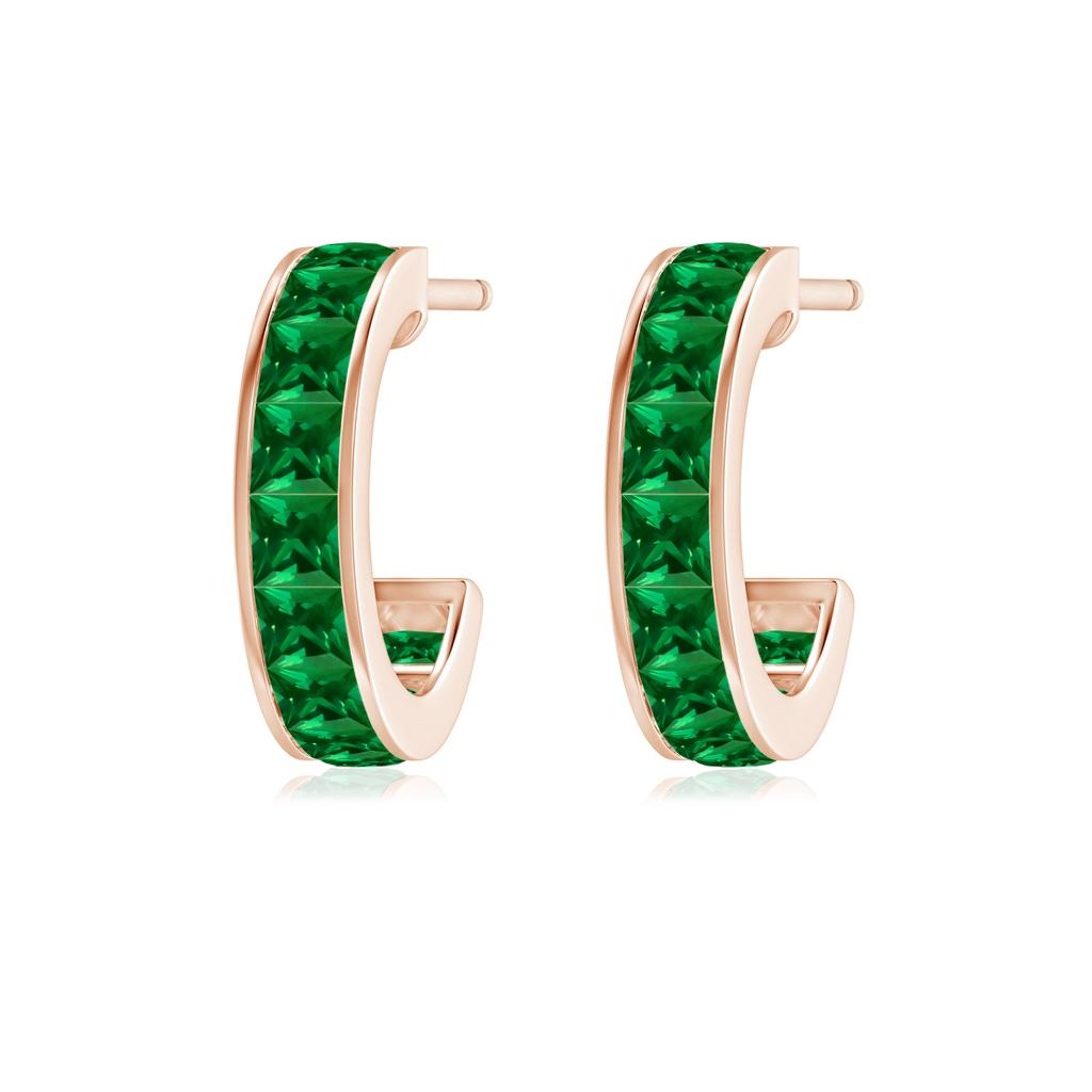 2mm Labgrown Lab-Grown Channel-Set Square Emerald Huggie Hoop Earrings in Rose Gold - side 199